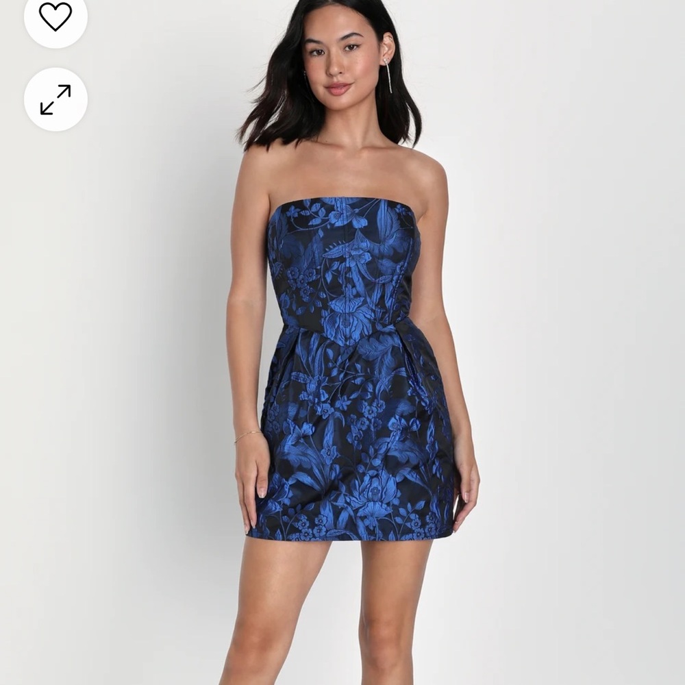 Lulu’s | Magic Nights Black Floral Jacquard Strapless Dress With Pockets